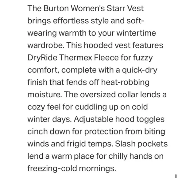 Burton DryRide WB Starr Tan Grey Vest With Hood - Picture 7 of 8